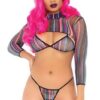 Rainbow Striped Fishnet Crop Top Set Rainbow Striped Fishnet Crop Top Set